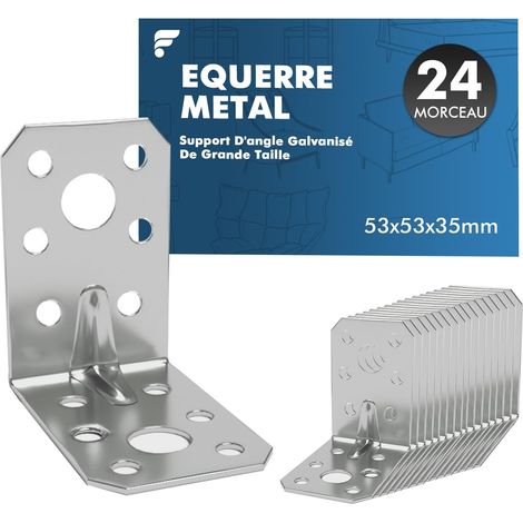 Lot de 24 Équerres de fixation Renforcées 53 × 53 × 35 mm, épaisseur 2 mm, support d'Angle 90° en acier Galvanisé pour bois, meubles et Étagères (1/5)