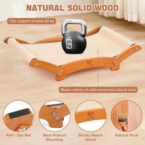 Lit hamac pour chat en bois massif avec griffoir en sisal, inclinable pour un confort optimal et protection des meubles (1/5)
