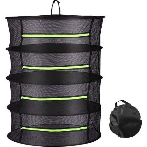 Séchoir à herbes 4 étages pliable en maille filet à suspendre pour plantes, poissons, fleurs, légumes avec fermeture éclair,Noir (1/4)