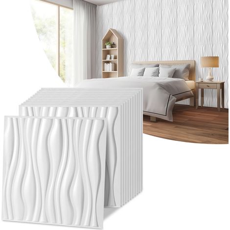 Wolketon Paneles murales 3D blancos ondulados 50×50 cm – Estilo moderno y elegante (1/5)