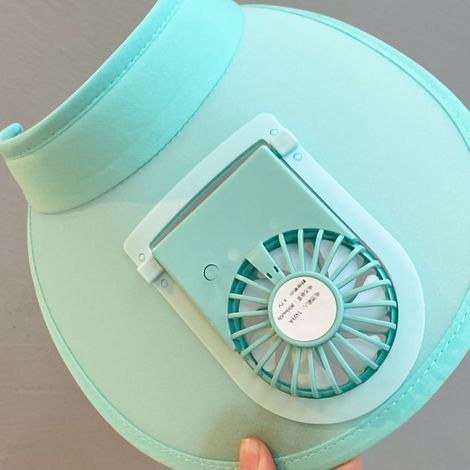 Chapeau d'été pour enfants avec ventilateur intégré, rechargeable par USB, visière à large bord, idéal pour les voyages et la plage (bleu). (1/5)