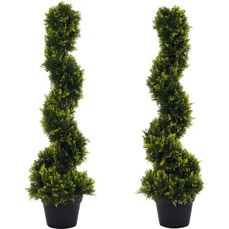 Plante artificielle en spirale cedre artificiel avec pot 90 cm pour decoration interieure et exterieure vert