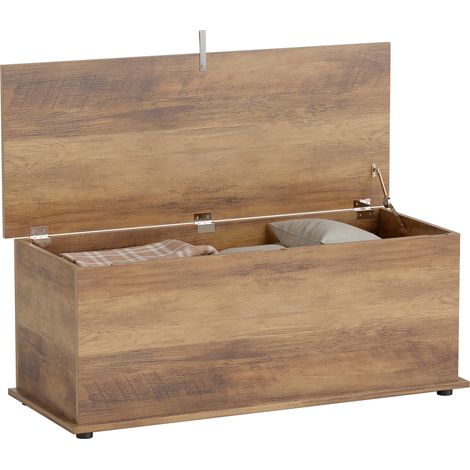 Coffre de rangement avec couvercle et charnières de sécurité 100 x 40 x 40 cm marron