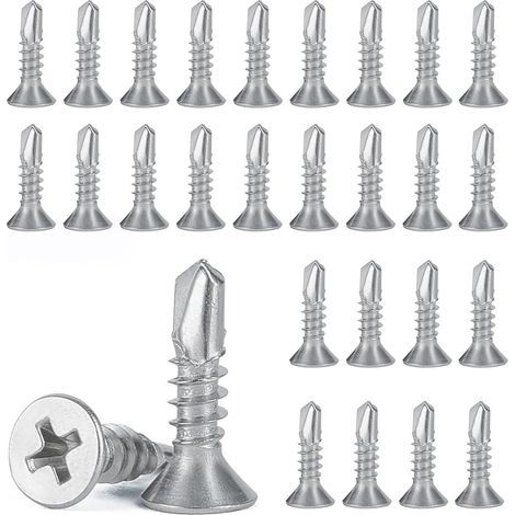 150 Pièces de Tôle de 4.2 x 16 mm Vis Autotaraudeuses en Tôle, Vis Autoforeuse Metal, Acier Inoxydable 410 Vis à Tête Plate Phillips, pour Métal Bois Meubles Appareils électriques Produits (1/5)