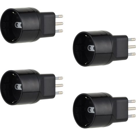 Electraline 92376 Set di 4 Adattatori Speciali Disassata Salvaspazio da Schuko a Spina Piccola Italiana 10A, Nero, Confezione da 4 (1/3)