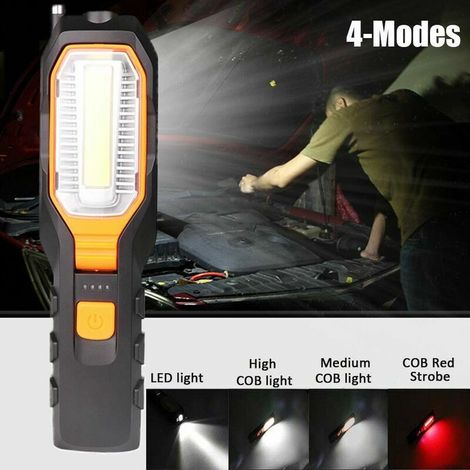 Baladeuse de chantier　Lampe de travail LED Lampe de poche rechargeable USB, Lampe atelier portable Lampe inspection cob rotative Torche magnétique avec Aimant et Crochet et 4 modes pour Mécanicien Gar