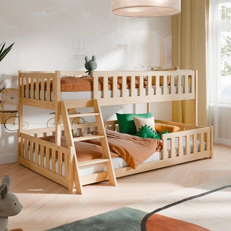 Etagenbett 90-120x200 am Boden inkl. Lattenroste Léane Bois