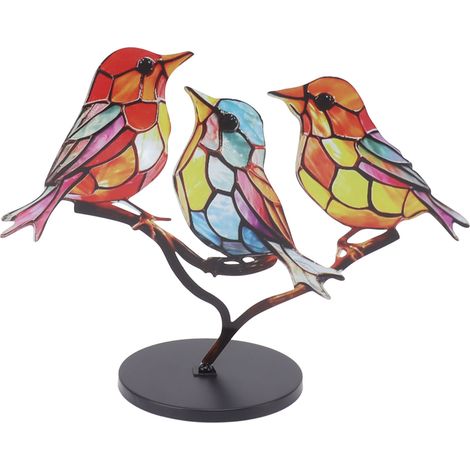 Décoration de bureau en fer peint à double couche, motif oiseaux colorés, 3 oiseaux (direction opposée), pour la décoration intérieure. (1/5)