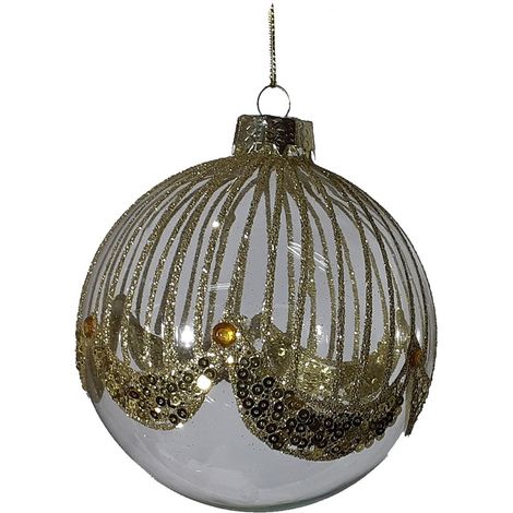 Palline oro in vetro soffiato 4pz per albero di Natale addobbi decorazioni natalizi (1/5)