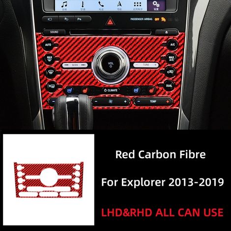 (Rouge) Autocollants décoratifs en fibre de carbone compatibles avec Ford Explorer 2013-2019 pour l'intérieur du véhicule : panneau de commande central, boutons et boutons. (1/5)