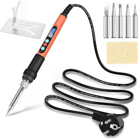 90W Digital Display Soldering Iron, Adjustable Temperature 100℃-480℃, with On/Off Switch, Comes with 5 Replacement Tips for Soldering Repairs (1/5)
