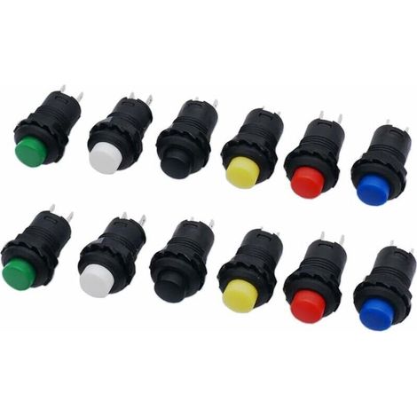 12 pièces 12mm bouton poussoir momentané bouton poussoir SPST NO 3A 125VAC 1.5A 250VAC réinitialiser 6 couleurs M-DS-427-6C, Ensoleillé