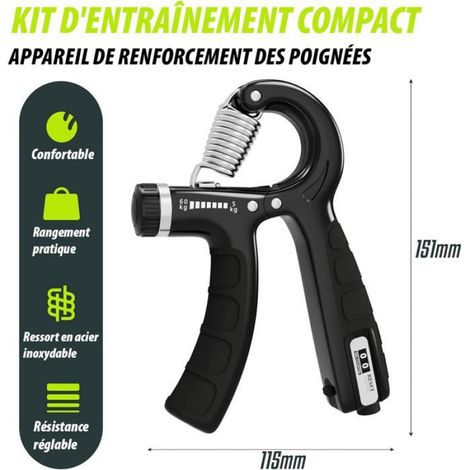 Entraîneur De Main - Résistance Réglable 5 À 60 Kg - Pour Renforcement Préhension Et Avant-Bras - Usage Domestique Et Bureau - 1 Pièce (1/5)