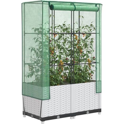 Hochbeet mit Gewächshaus-Aufsatz Rattan-Optik 80x40x138 cm vidaXL