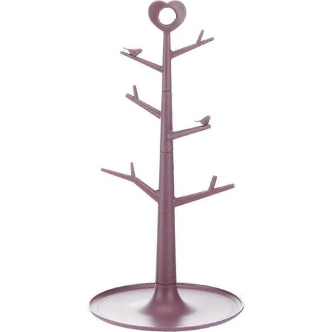 Porte-tasses en forme d'arbre avec 6 crochets, présentoir multifonctionnel pour tasses à café, tasses et bijoux, en plastique, base antidérapante (1/3)