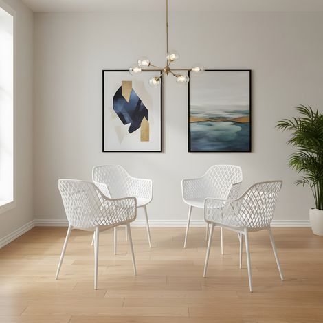 H.J Wedoo Chaises Salle Manger Lot de 4, Chaise de Salon Scandinave avec Accoudoir Structure Stable avec Pieds en Métal, Chaise 120kg, Blanc (1/5)