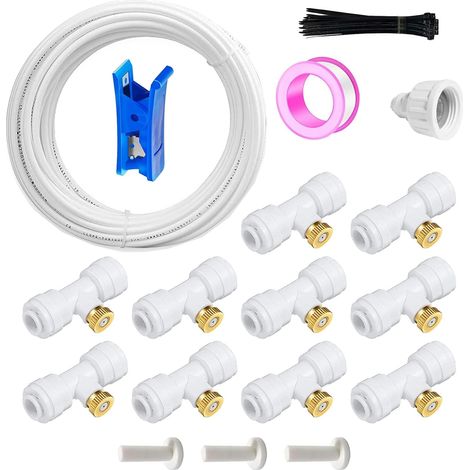10m Kit d’Irrigation Système avec 10 Buses de Brume Joint en T,Système Refroidissement parbrumisateur par Brouillard pour Jardin,Serre(Blanc - (1/5)