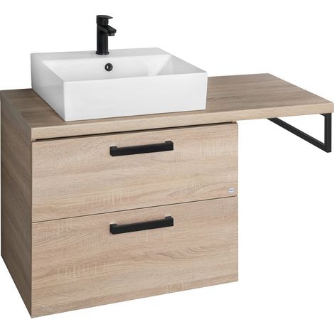 Aqualine Vega - Meuble avec lavabo et comptoir, 104x45x61 cm, 2 tiroirs, chêne platine VG873-03 (1/4)