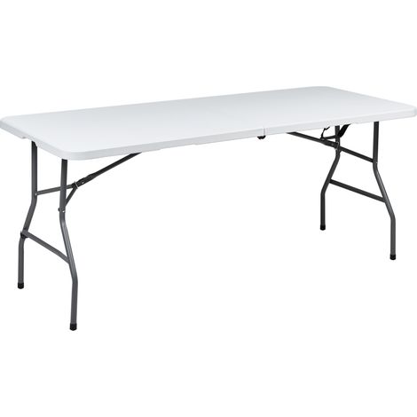 Mesa de comedor exterior 6 plazas rectangular plegable con patas de metal 180 x 74 cm blanco Cugnoli
