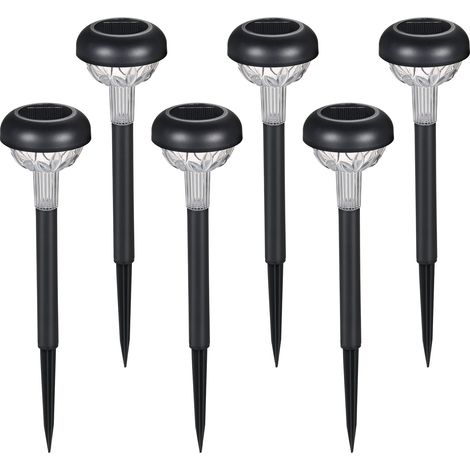Lámpara solar para exteriores con 6 LED, brillo ajustable, batería de 600 mAh, protección IP65 (resistente al agua) (negra). (1/5)