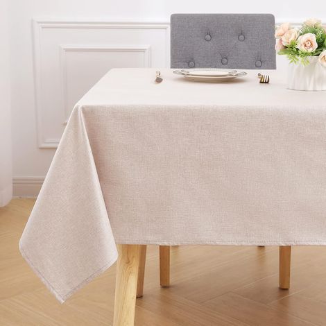 Nappe rectangulaire facile à nettoyer, 140 x 200 cm, en lin imperméable et séchable, beige, pour la cuisine intérieure et extérieure. (1/5)