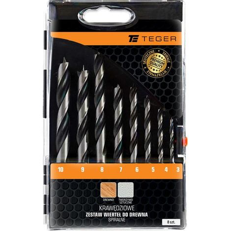 Set di punte per trapano per legno - bordo a spirale (8 pezzi) / teger
