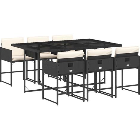 Maison Exclusive - 7-tlg. Garten-Essgruppe mit Kissen Schwarz Pol