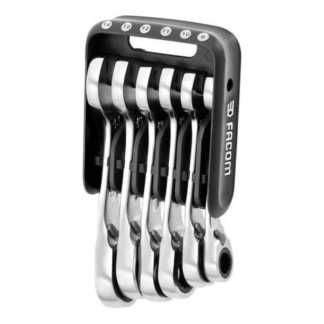 FACOM Jeu De 6 Clés Mixtes À Cliquet Courtes 8 - 14 mm Sur Étui Portatif - 467BS.JP6PB