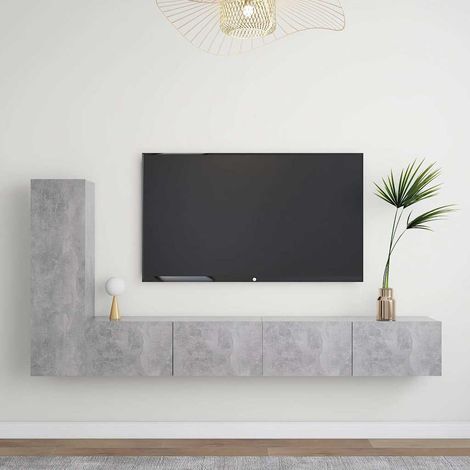 vidaXL Set muebles de salón TV 3 pzas madera ingeniería gris hormigón (1/5)
