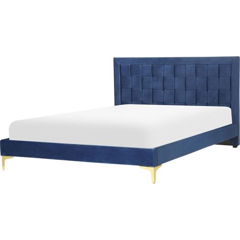 Bett mit Lattenrost Samtstoff LIMOUX 140 x 200 cm Marineblau