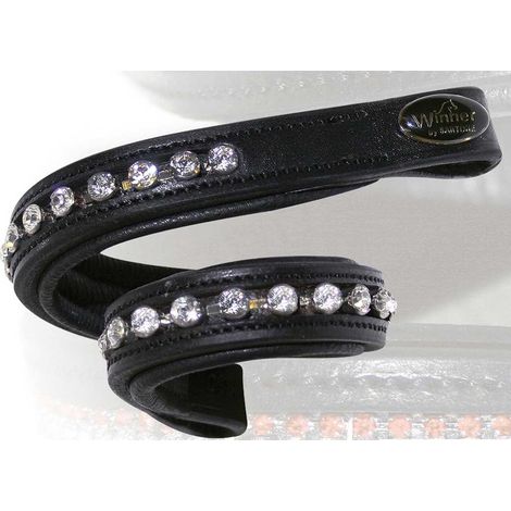 Full, Marrone: Panneau frontal en cuir profilé Winner avec strass ronds 7 mm