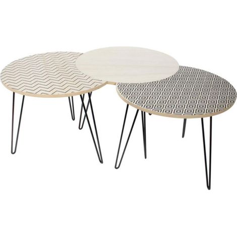 Lot de 3 Tables d'Appoint "Idéal" 45cm Beige & Noir (1/5)