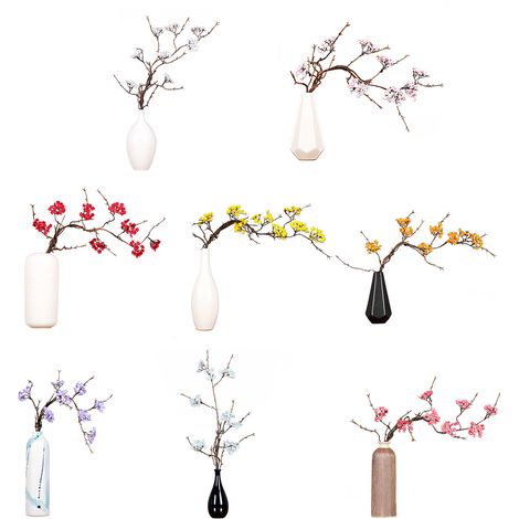 Branches de vigne artificielles de cerisier en fleurs d'inspiration zen, petites branches florales séchées, ornement pour salon de thé, composition florale minimaliste de style sauvage, 87 cm, branche (1/5)