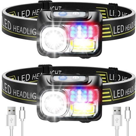BRAVIX 2Pcs Lampe Frontale LED Rechargeable, Torche Frontale Puissante Étanche with 5 Modes d’Éclairage Réglable Lampes Frontales Convient Aux Enfants et Aux Adultes Pêche, Camping, Cyclisme (1/5)