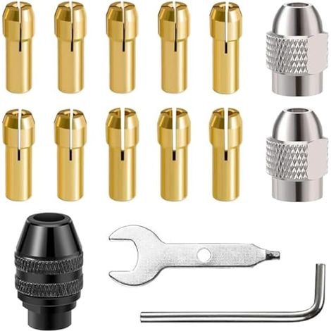 Jeu de pinces en laiton, 15 pièces, pince en laiton de 0,5 à 3,2 mm pour outils rotatifs, forets de meulage électriques avec pince de rechange 4486, écrou métallique, clé et clé en L (1/5)