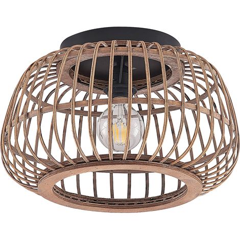 [NEUWERTIG] B-Ware Lindby Deckenleuchte Bominio LED Lampe Rattan dimmbar schwarz matt Ø40cm