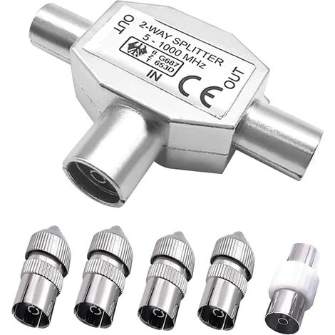 Répartiteur d'antenne TV 2 voies répartiteur coaxial 1 vers 2 câble satellite avec adaptateur d'antenne mâle vers femelle prise TV RF (1/5)