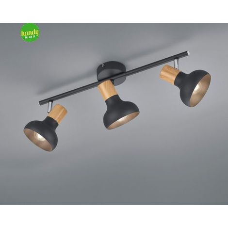 LATIKA BARRA 3 SPOTS METALLO NERO ED EFFETTO LEGNO L. 47CM ATTACCO E14