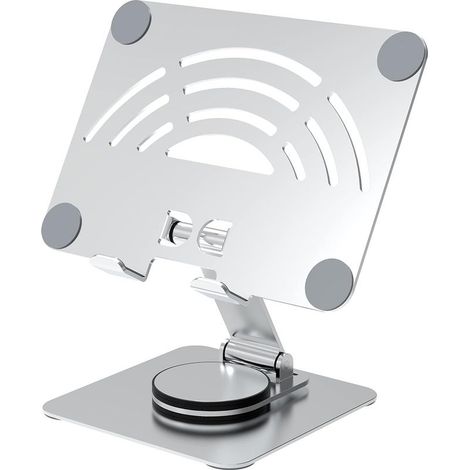 Tablet-Ständer. Um 360° drehbarer, verstellbarer Tablet-Ständer, faltbarer Aluminium-Tischständer mit rutschfesten Pads. (1/2)