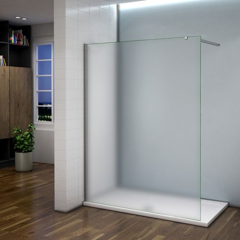 Aica Sanitaire – Paroi de douche 100x200cm – Verre sablé 8mm anticalcaire – Barre de fixation extensible 70-120cm – Profilé aluminium chromé (1/3)