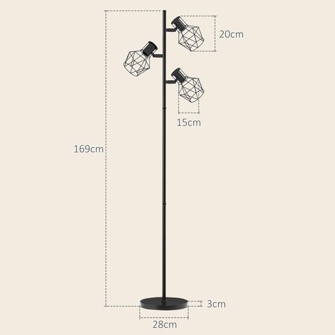 Lampadaire sur pied salon lampe sur pied 3 lumières adaptée aux ampoules E27 (non incluses) 41 x 28 x 169 cm noir (1/5)