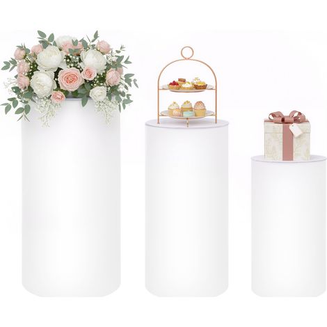 Support Fleur Mariage Cylindrique Lot de 3 Support Cylindre Anniversaire 60/75/90 cm Présentoir Fleurs Mariage pour Mariages Fêtes Anniversaires Déco Artistique, Couvercle PVC Charge 22 kg Blanc (1/5)