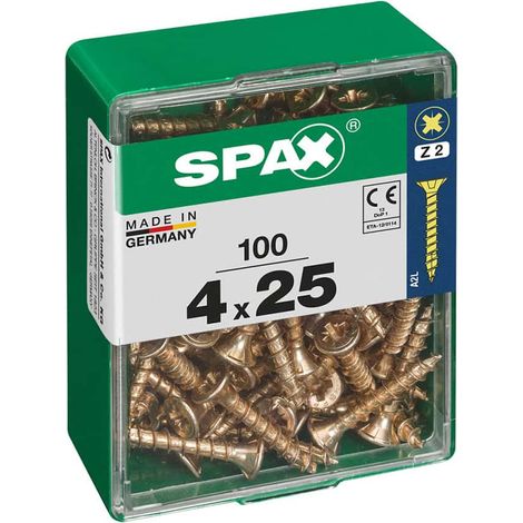 Boîte 100 Unités. Vis A Bois Spax Cab. Plat Yellox 4.0x25mm Spax