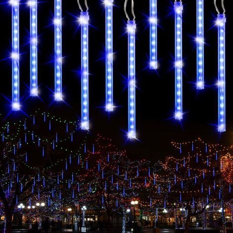 Meteor-Regen-Lichterkette für den Außenbereich, 240 LEDs, 30 cm, 10 Röhren, wasserdicht (IP44), geeignet für Weihnachtsbaum, Garten, Hochzeit, Party und Innenbereich, blau (1/5)