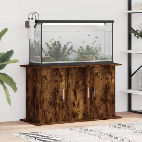 Le Poisson Qui Jardine – Meuble aquarium marron foncé 101 x 41 x 58 cm – Bois d'ingénierie traité – 3 portes – Support solide et stable avec fixation murale (1/5)