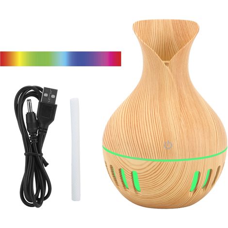 Diffuseur d'huiles essentielles rétro USB 300ml, humidificateur d'air à brume avec lumières colorées, pour maison et voiture. (1/5)