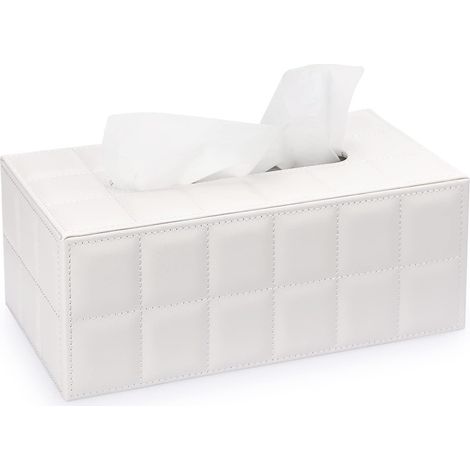 Boîte à mouchoirs rectangulaire en cuir PU - Décoration élégante et raffinée - Blanc (1/5)
