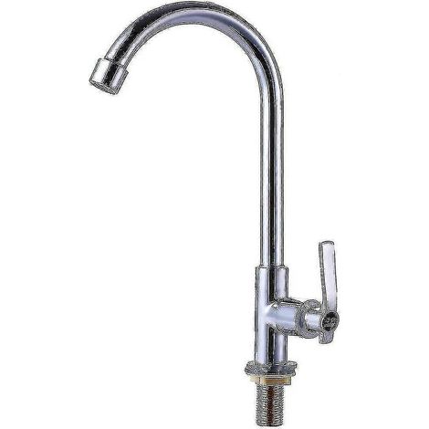 Robinet de lavabo à eau froide, mitigeur monocommande, monotrou, à col de cygne, montage sur plage, en acier inoxydable. (1/5)