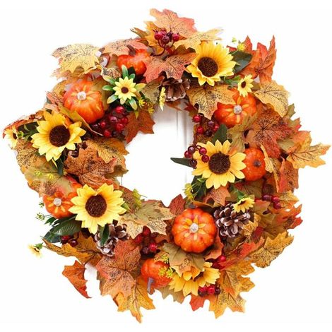 Halloween Wreath Fall Decoration Wreath with Light Pumpkin Wreath Table Wreath Thanksgiving Wall Decor Halloween Christmas Leaf Decoration Pendant Wreath  2 (1/3)