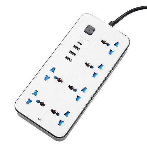 Multiprise universelle avec rallonge de 1,8 m, ports USB-C et USB et prise électrique multiple. (1/5)
